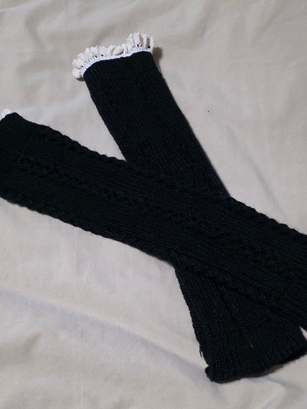 💢5 For$20 Black Knit Boot Socks Arm/Leg Warmers W/Cream Lace Trim Longer Sz OS - Picture 3 of 9